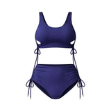 Ruched Cut-Out Bikini Set with Removable Pads – High-Waisted Two-Piece Swimwear