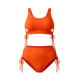 Ruched Cut-Out Bikini Set with Removable Pads – High-Waisted Two-Piece Swimwear