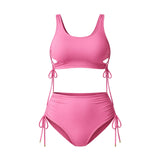 Ruched Cut-Out Bikini Set with Removable Pads – High-Waisted Two-Piece Swimwear