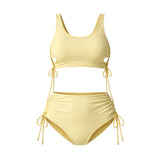 Ruched Cut-Out Bikini Set with Removable Pads – High-Waisted Two-Piece Swimwear