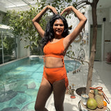 Ruched Cut-Out Bikini Set with Removable Pads – High-Waisted Two-Piece Swimwear