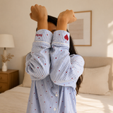 Cotton Embroidered Striped Pyjama Set