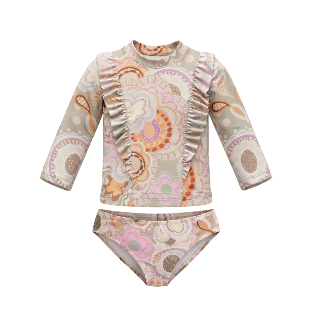 Kids - girls two-piece swimsuit with long-sleeve top and shorts 