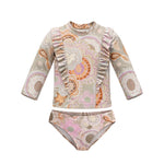 Kids - girls two-piece swimsuit with long-sleeve top and shorts 